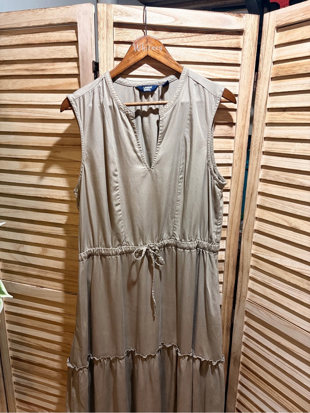 Lands' End Sleeveless Maxi Dress in Taupe